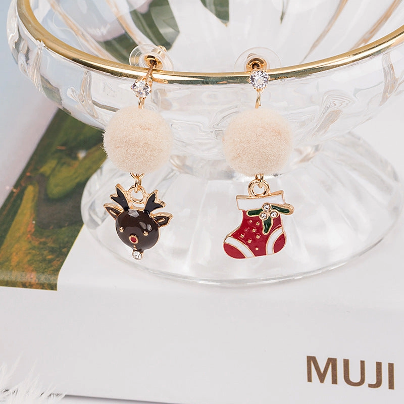 Wholesale 925 Silver Needle Christmas New Asymmetric Hair Ball Earrings