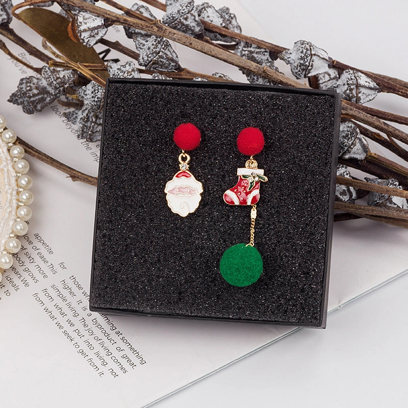 Wholesale 925 Silver Needle Christmas New Asymmetric Hair Ball Earrings