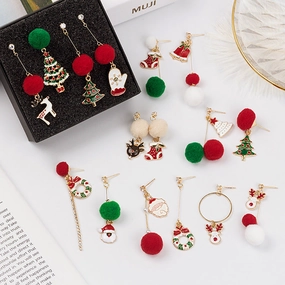 Wholesale 925 Silver Needle Christmas New Asymmetric Hair Ball Earrings