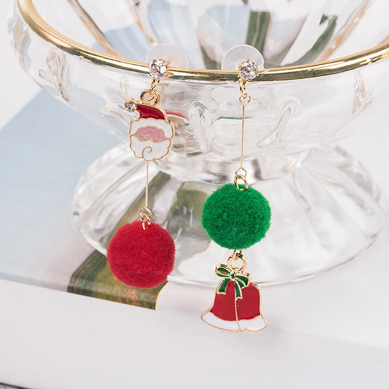 Wholesale 925 Silver Needle Christmas New Asymmetric Hair Ball Earrings