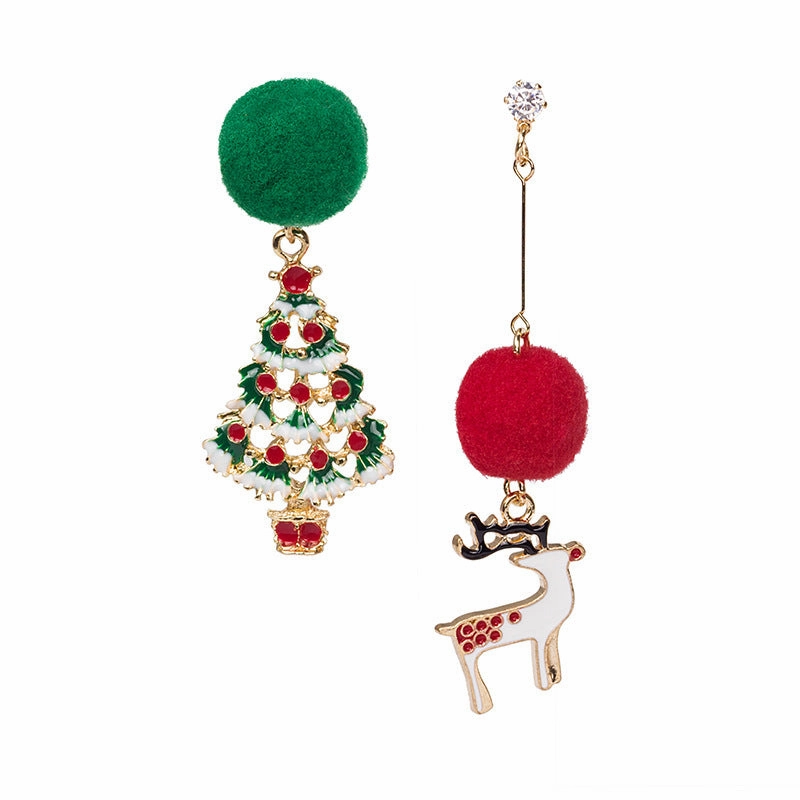 Wholesale 925 Silver Needle Christmas New Asymmetric Hair Ball Earrings