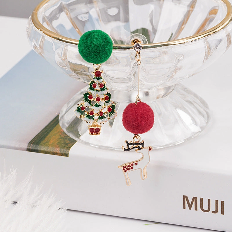 Wholesale 925 Silver Needle Christmas New Asymmetric Hair Ball Earrings