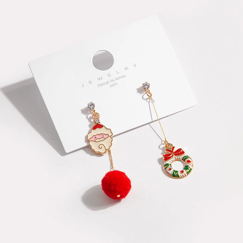 Wholesale 925 Silver Needle Christmas New Asymmetric Hair Ball Earrings