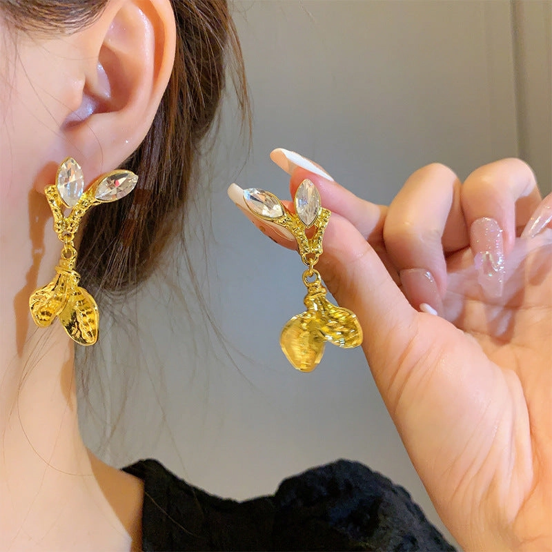 Wholesale 925 Silver Needle Crystal Flower Vintage Earrings
