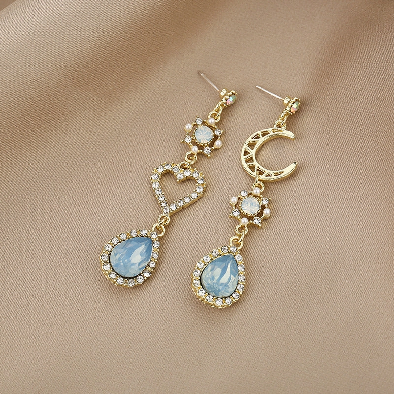 Wholesale 925 Silver Needle Diamond Hollow Heart Earrings Blue Drop Diamond Alloy Earrings
