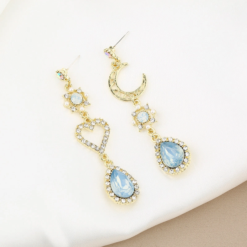 Wholesale 925 Silver Needle Diamond Hollow Heart Earrings Blue Drop Diamond Alloy Earrings