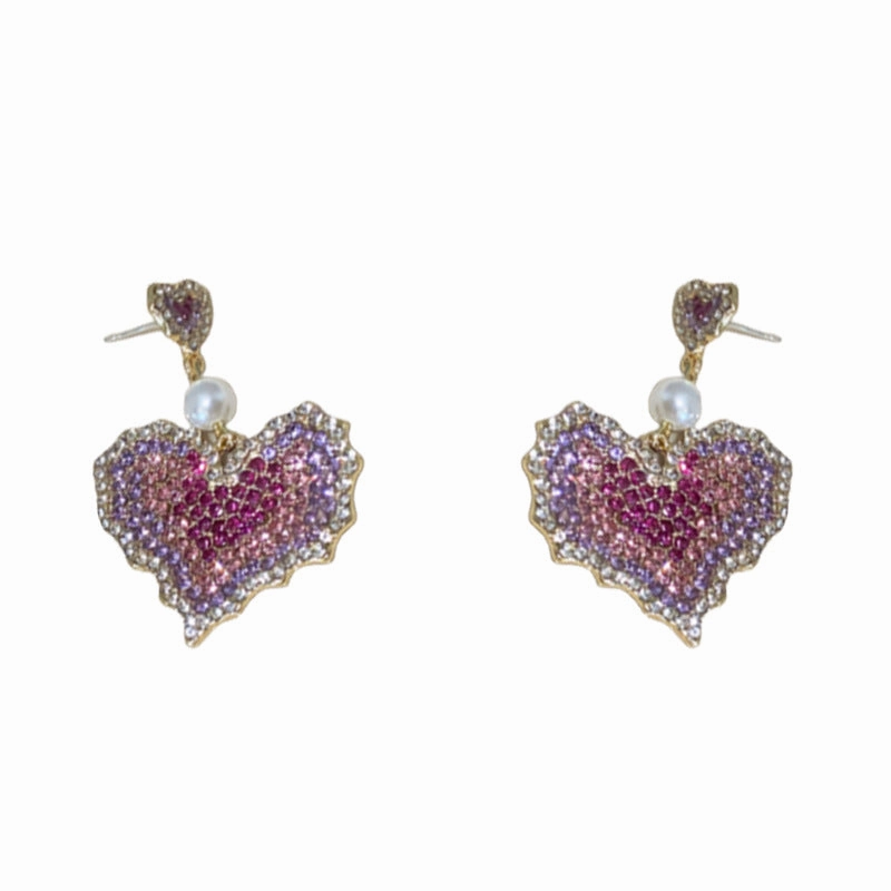 Wholesale 925 Silver Needle Full Diamond Heart Alloy Earrings