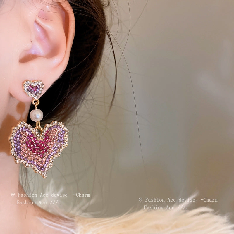 Wholesale 925 Silver Needle Full Diamond Heart Alloy Earrings