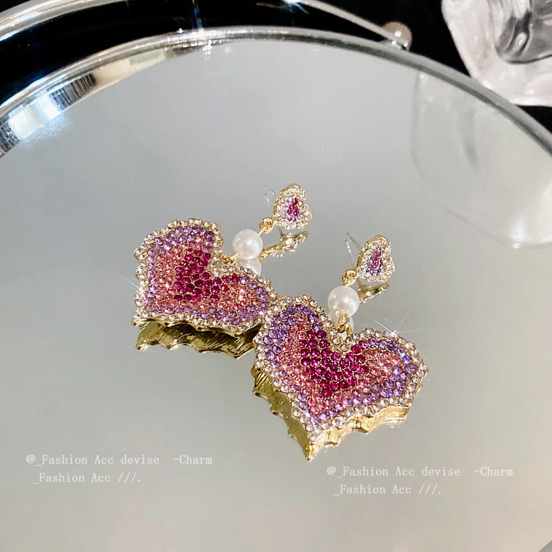 Wholesale 925 Silver Needle Full Diamond Heart Alloy Earrings