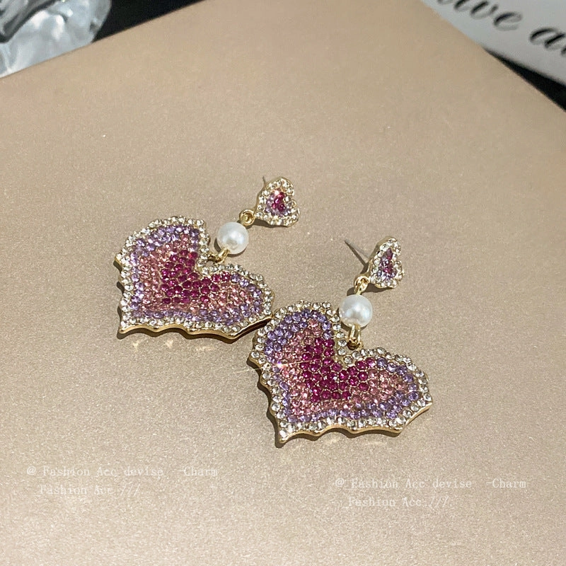 Wholesale 925 Silver Needle Full Diamond Heart Alloy Earrings