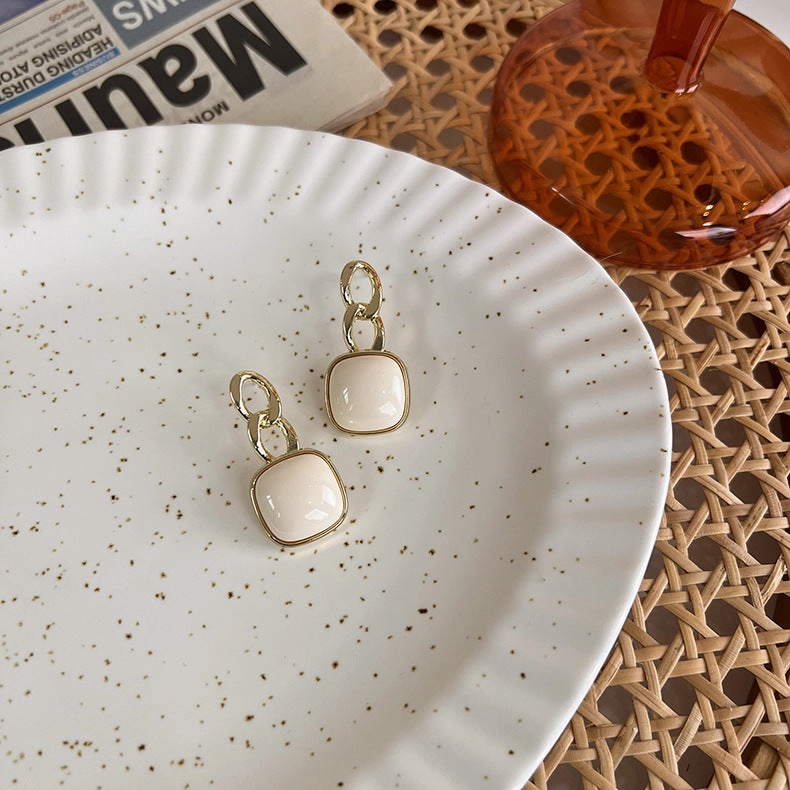 Wholesale 925 Silver Needle Geometric Square Resin Cream White Alloy Earrings
