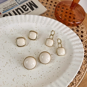 Wholesale 925 Silver Needle Geometric Square Resin Cream White Alloy Earrings