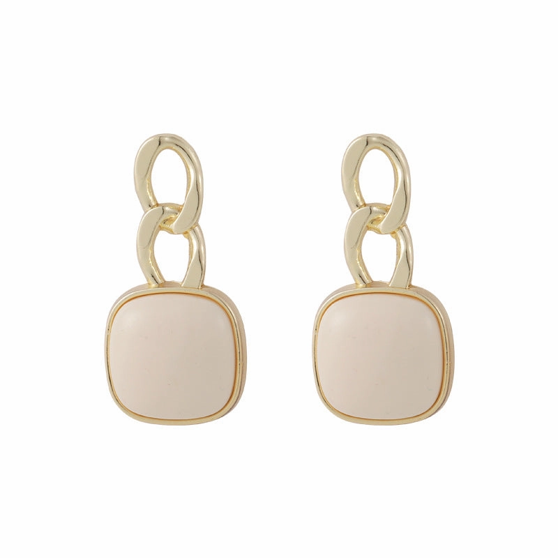Wholesale 925 Silver Needle Geometric Square Resin Cream White Alloy Earrings