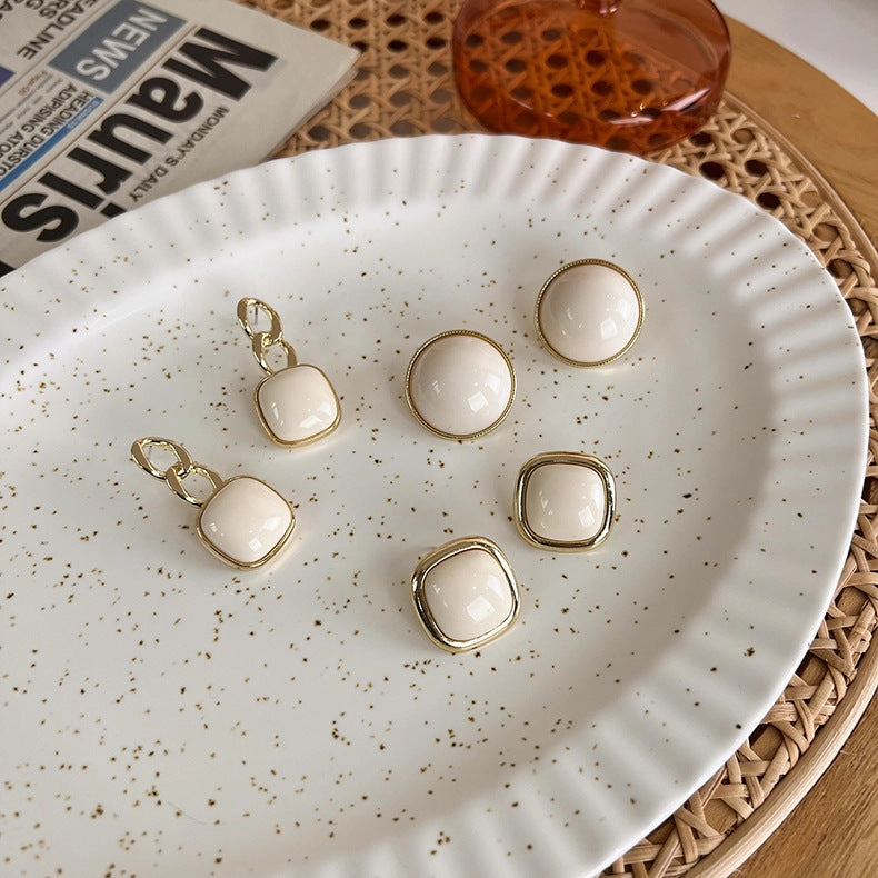 Wholesale 925 Silver Needle Geometric Square Resin Cream White Alloy Earrings