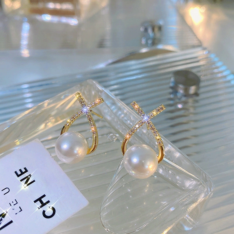Wholesale 925 Silver Needle Pearls Vintage French Alloy Earrings