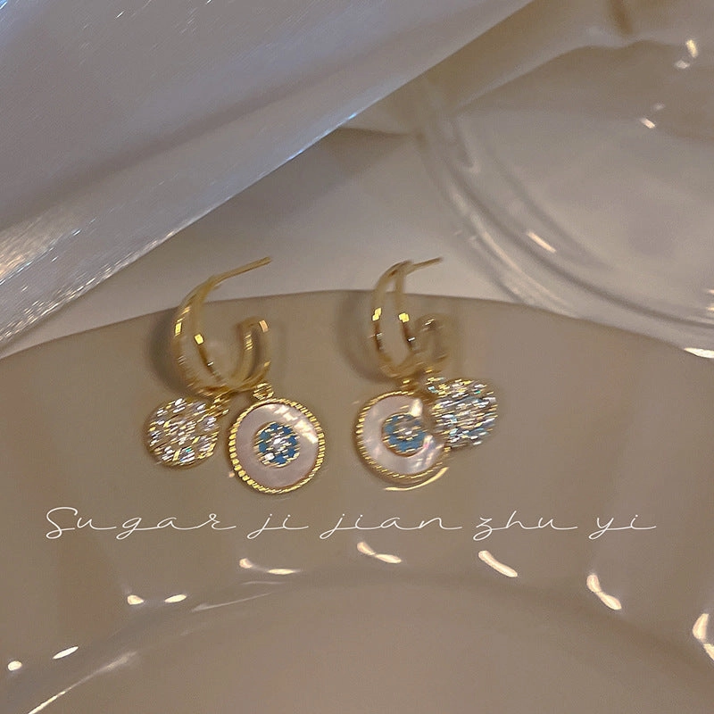 Wholesale 925 Silver Needle Round Ring Shell Alloy Earrings