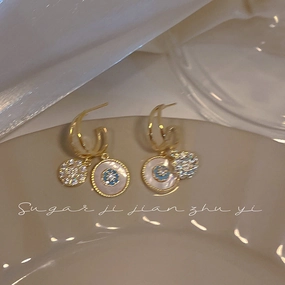 Wholesale 925 Silver Needle Round Ring Shell Alloy Earrings
