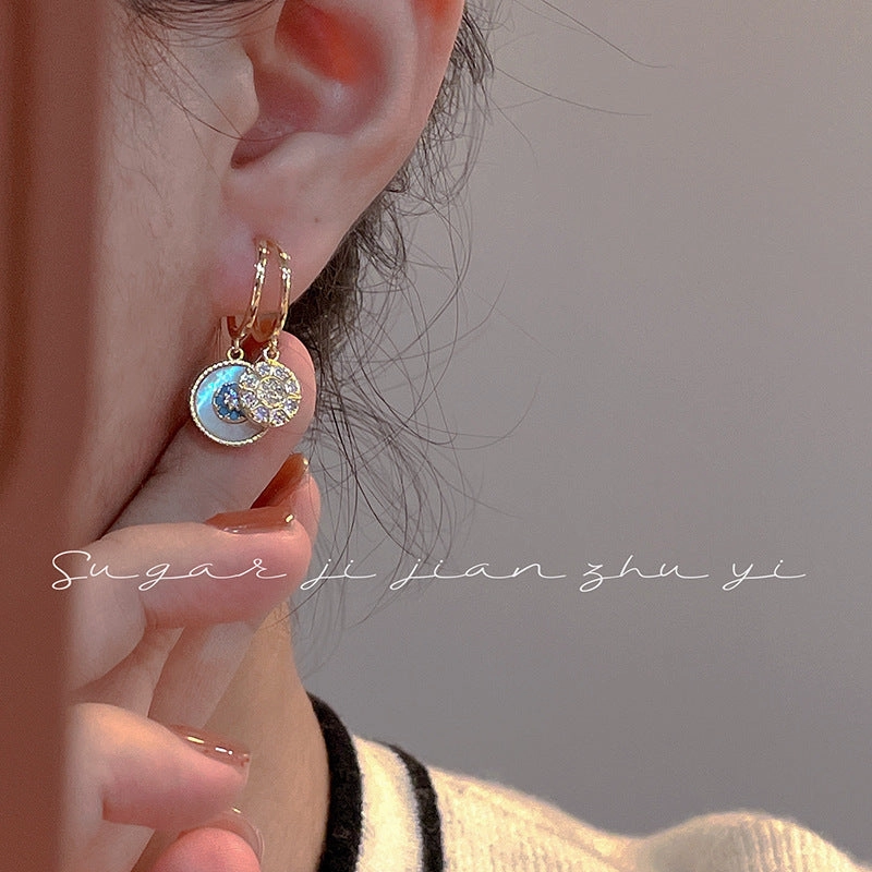 Wholesale 925 Silver Needle Round Ring Shell Alloy Earrings