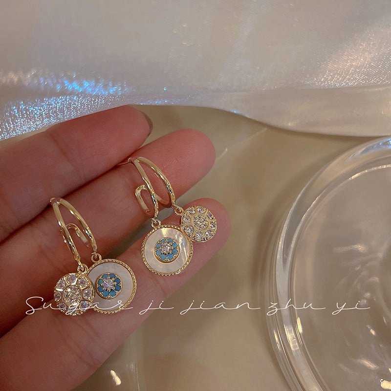 Wholesale 925 Silver Needle Round Ring Shell Alloy Earrings