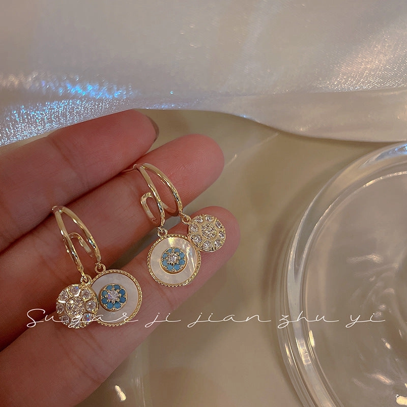 Wholesale 925 Silver Needle Round Ring Shell Alloy Earrings