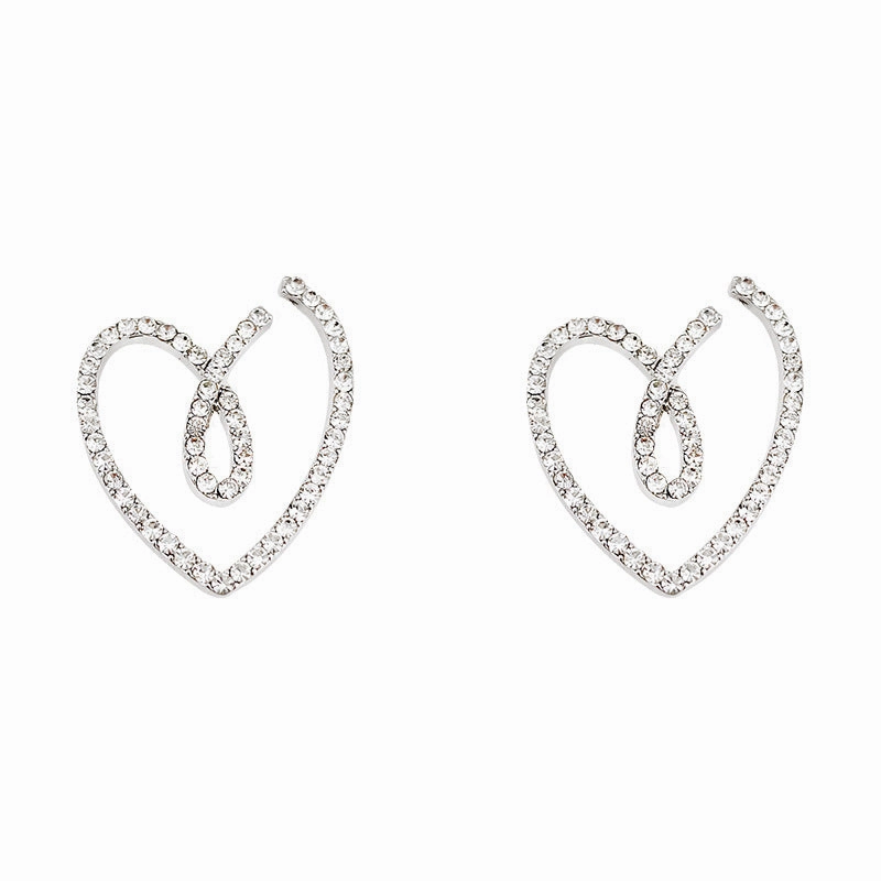 Wholesale 925 Silver Needle with Diamond Heart Alloy Earrings