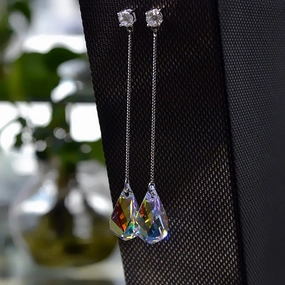 Wholesale 925 Silver Needles Crystal Long Water Drop Tassels Earrings