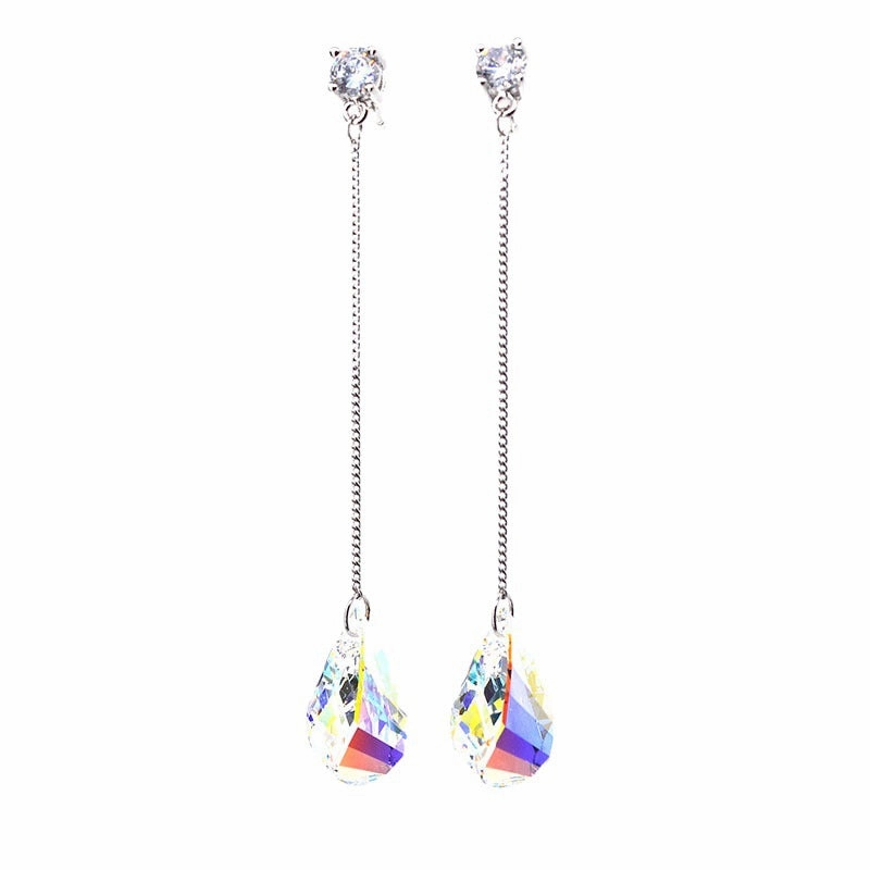 Wholesale 925 Silver Needles Crystal Long Water Drop Tassels Earrings