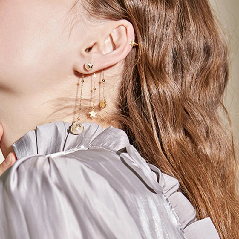 Wholesale 925 Silver Pearl Tassel Ear Cuffs OLY-ES-FL001