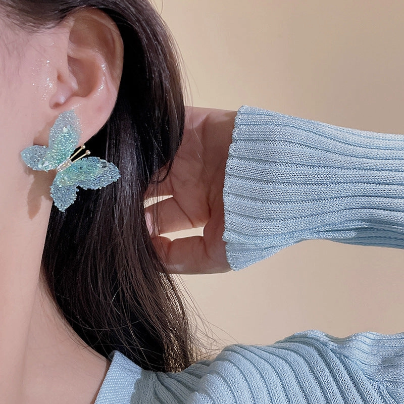 Wholesale 925 Silver Pin Butterfly Resin Earrings