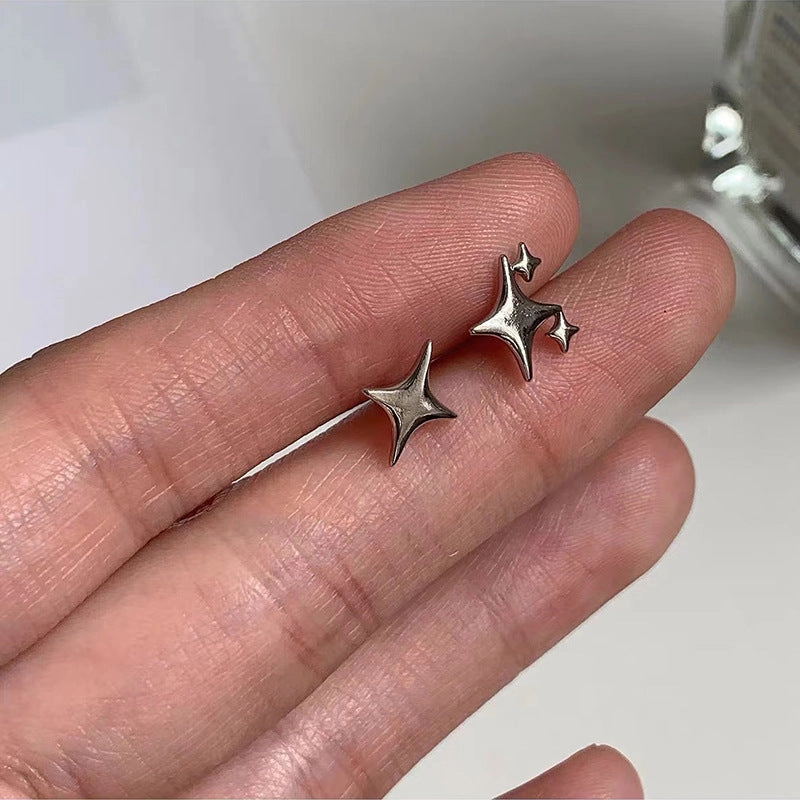 Wholesale 925 Silver Pin Four Pointed Star Copper Earrings