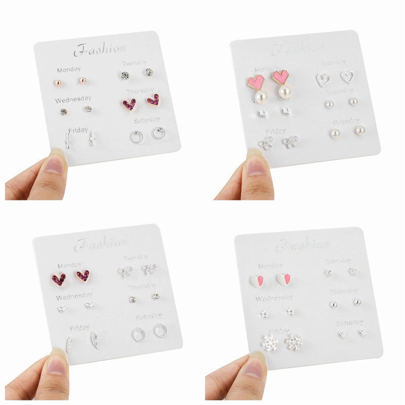 Wholesale 925 Silver Plated Needle Zircon Pearl Earrings Set