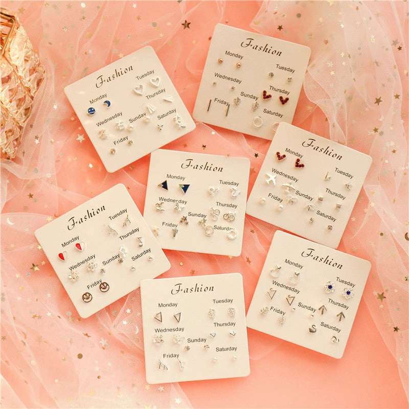 Wholesale 925 Silver Plated Needle Zircon Pearl Earrings Set