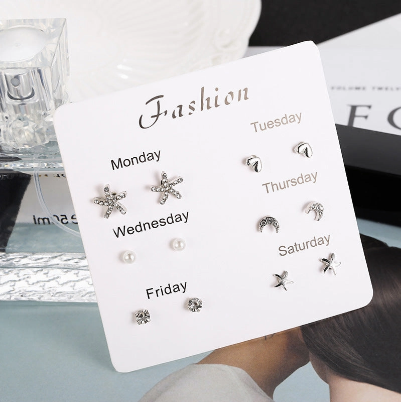 Wholesale 925 Silver Plated Needle Zircon Pearl Earrings Set
