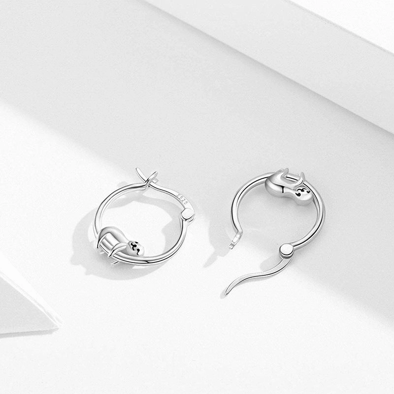 Wholesale 925 Silver Sloth Hoop Earrings