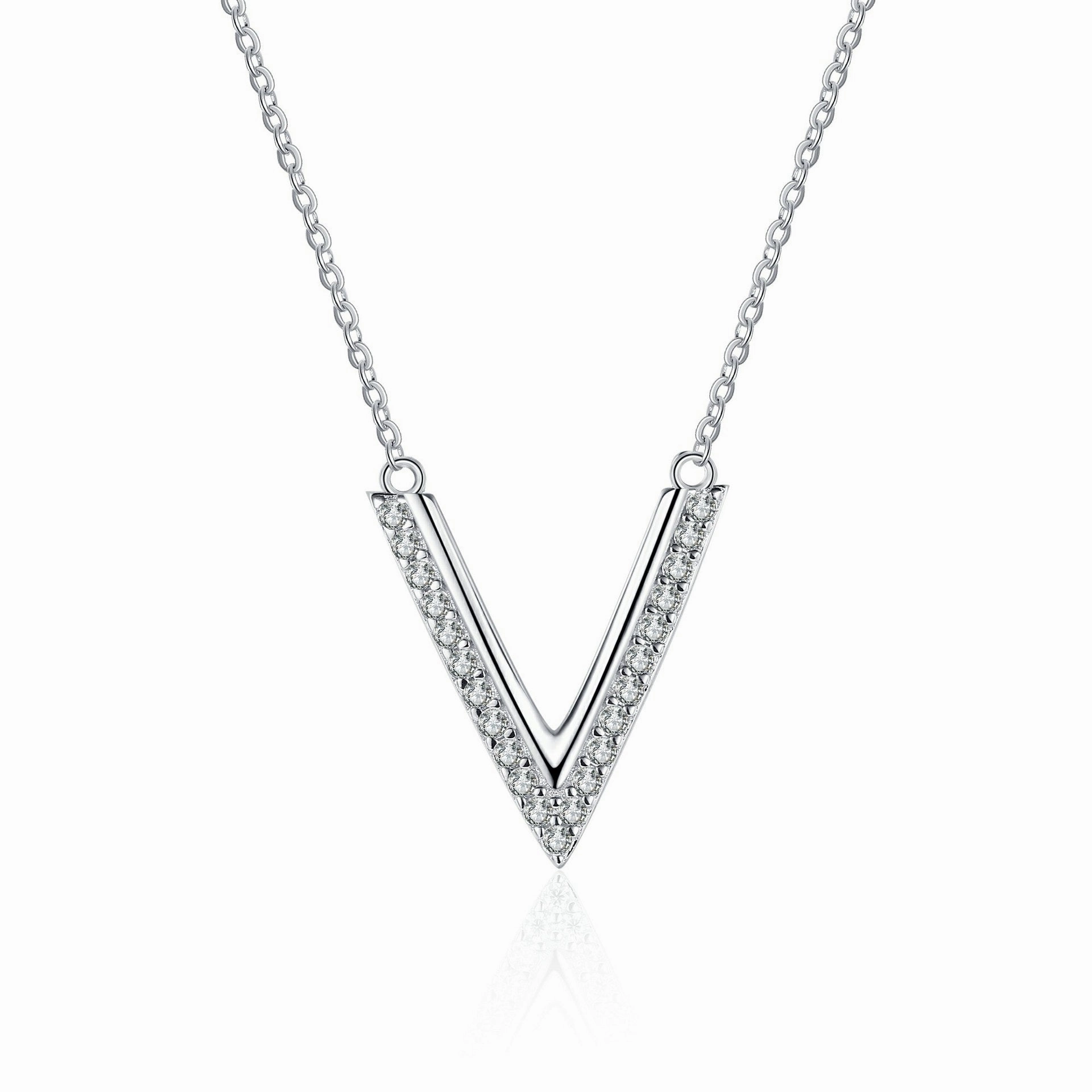 Wholesale 925 Silver V-shaped Moissanite Micro-set Necklace