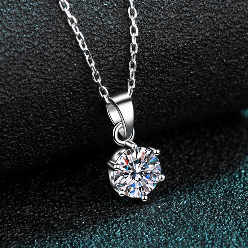 Wholesale 925 Sterling Silver 1 Carat Moissanite Six Claw Necklace