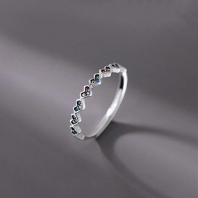 Wholesale 925 Sterling Silver Colorful Zircon Heart Opening Ring