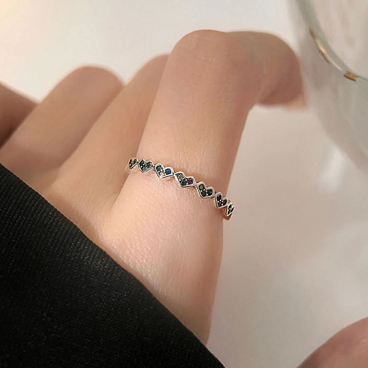 Wholesale 925 Sterling Silver Colorful Zircon Heart Opening Ring