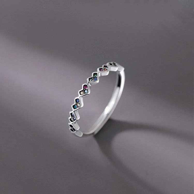 Wholesale 925 Sterling Silver Colorful Zircon Heart Opening Ring