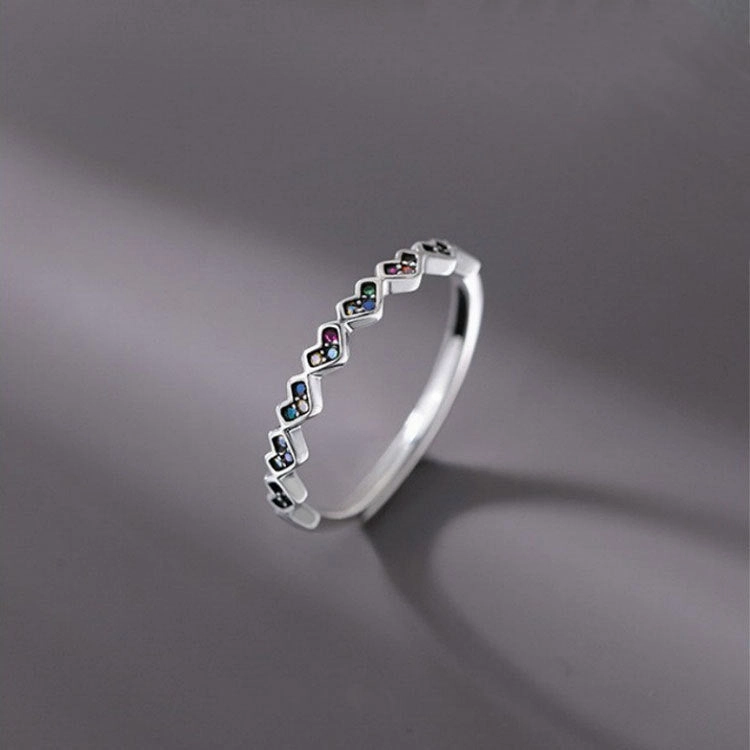 Wholesale 925 Sterling Silver Colorful Zircon Heart Opening Ring