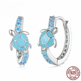 Wholesale 925 Sterling Silver Cute Blue Smart Turtle Earrings