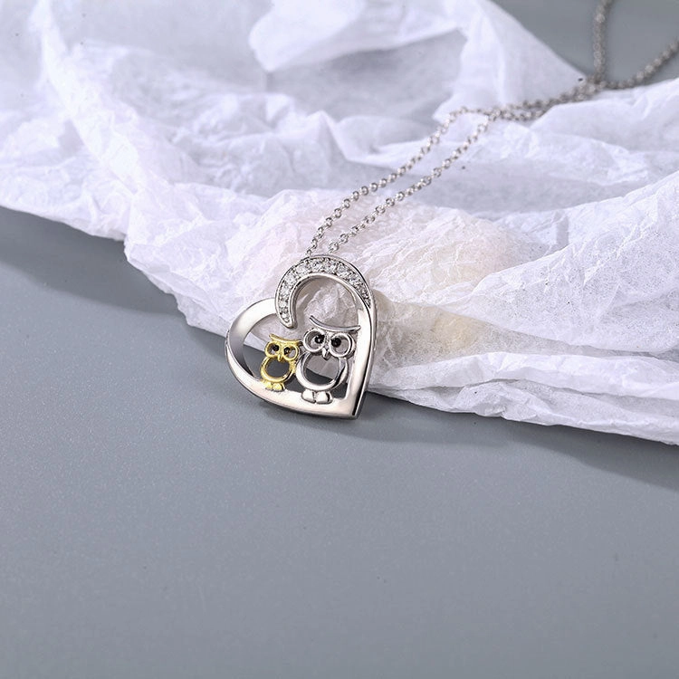 Wholesale 925 Sterling Silver Heart-shaped Owl Necklace