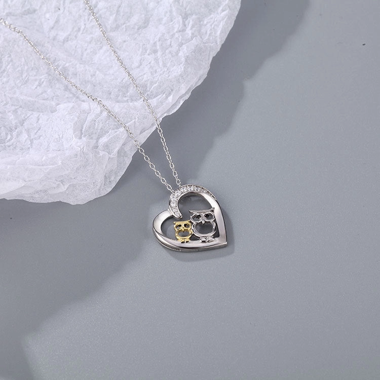 Wholesale 925 Sterling Silver Heart-shaped Owl Necklace