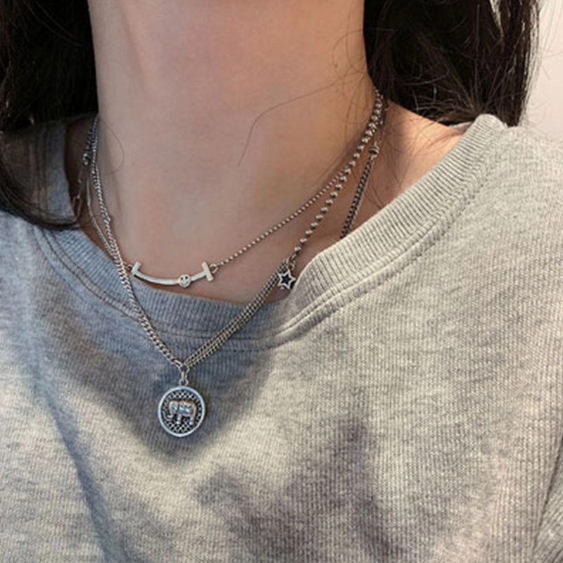 Wholesale 925 sterling silver necklace elephant hip hop lucky bean retro sweater clavicle chain