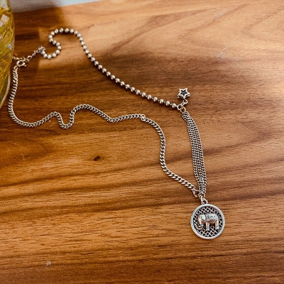 Wholesale 925 sterling silver necklace elephant hip hop lucky bean retro sweater clavicle chain