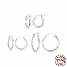 Wholesale 925 Sterling Silver Platinum Plated Simple Plain Hoop Earrings