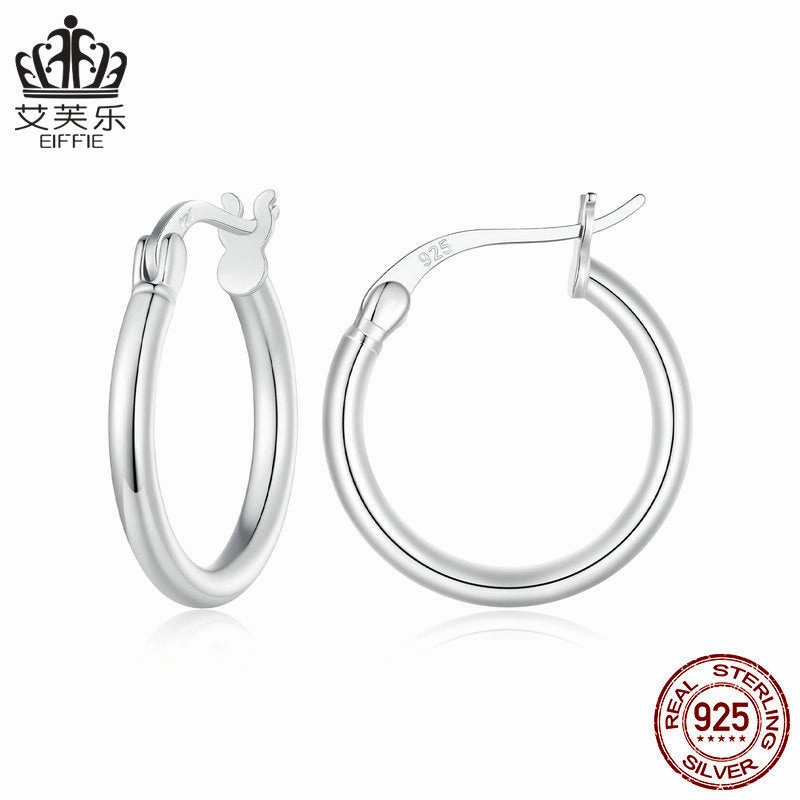 Wholesale 925 Sterling Silver Platinum Plated Simple Plain Hoop Earrings