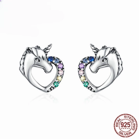 Wholesale 925 Sterling Silver Unicorn Colored Zircon Earrings