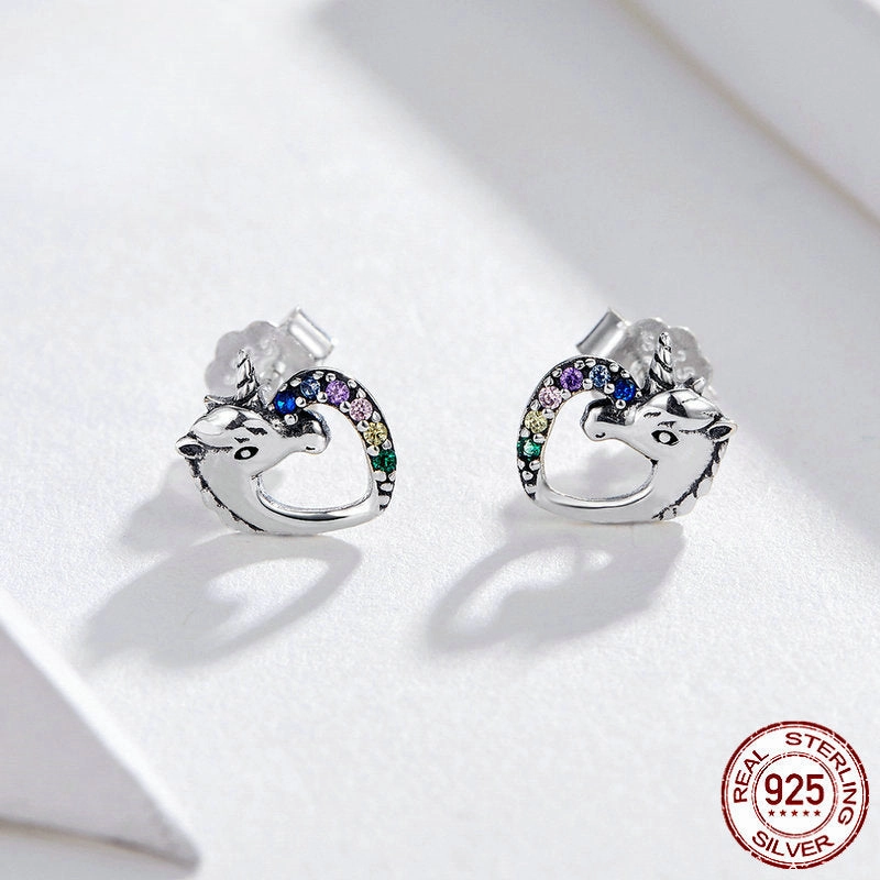 Wholesale 925 Sterling Silver Unicorn Colored Zircon Earrings