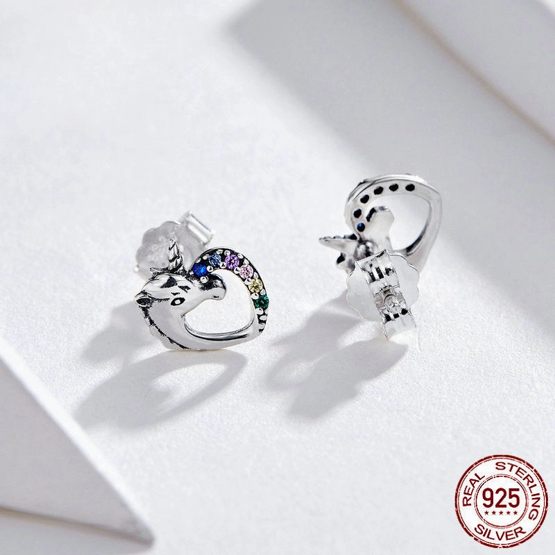 Wholesale 925 Sterling Silver Unicorn Colored Zircon Earrings